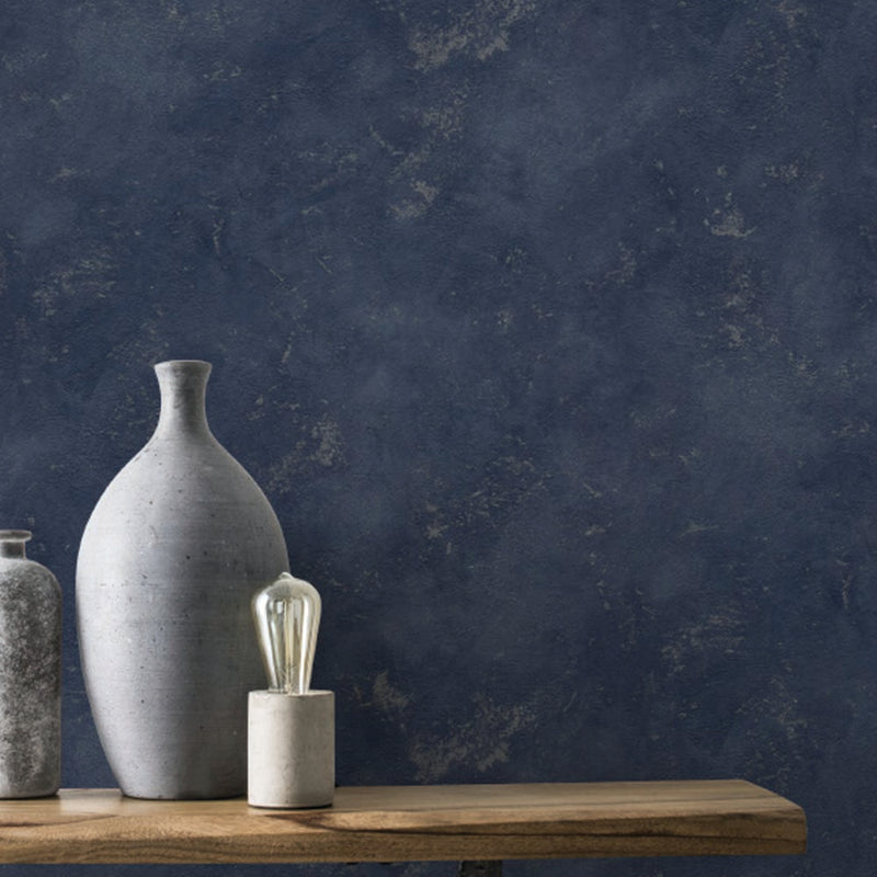 media image for Textured Faux Metallic Concrete Wallpaper in Navy Blue by Walls Republic 226