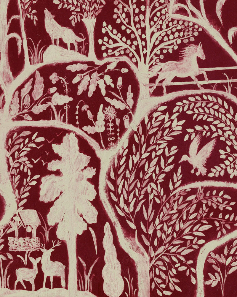 media image for sample the enchanted woodland wallpaper in red from the transylvanian roots collection by mind the gap 1 238