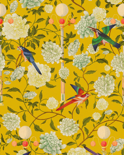 product image of sample the garden of immortality wallpaper in mustard yellow from the chinese garden collection by mind the gap 1 534