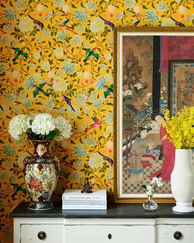 product image for The Garden of Immortality Wallpaper In Mustard Yellow from the Chinese Garden Collection by Mind the Gap 63