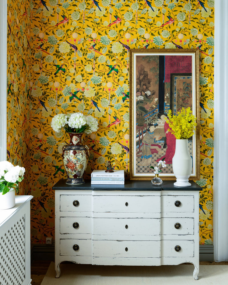 media image for The Garden of Immortality Wallpaper In Mustard Yellow from the Chinese Garden Collection by Mind the Gap 220