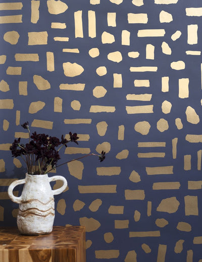 product image for The Pearl Wallpaper in Gold on Charcoal design by Thatcher Studio 13