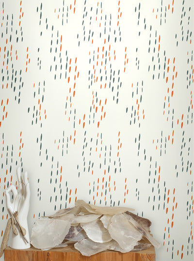 product image for The Sou'wester Wallpaper in Gloaming Neon Orange and Aquatic design by Thatcher Studio 49