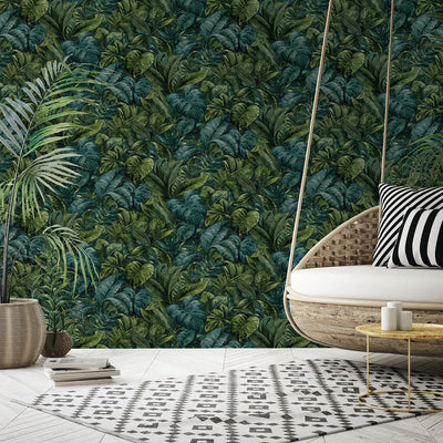 product image for Thick Jungle Foliage Wallpaper in Green by Walls Republic 93
