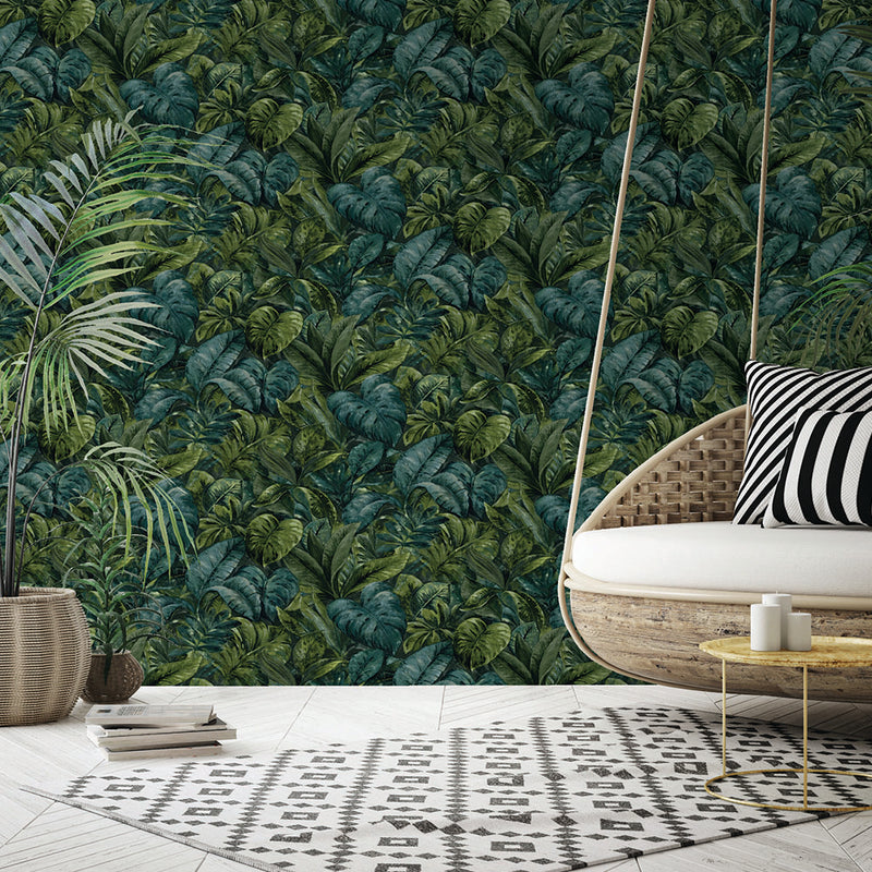 media image for Thick Jungle Foliage Wallpaper in Green by Walls Republic 273