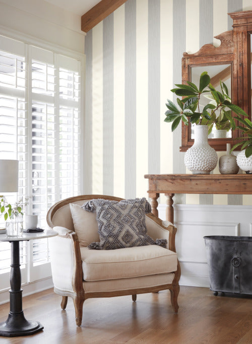 media image for Thread Stripe Wallpaper in Navy from the Magnolia Home Vol. 3 Collection by Joanna Gaines 225