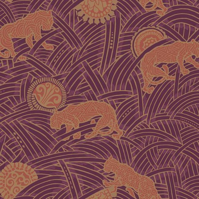 media image for Tibetan Tigers Wallpaper in Red, Orange, and Gold from the Tea Garden Collection by Ronald Redding for York Wallcoverings 257