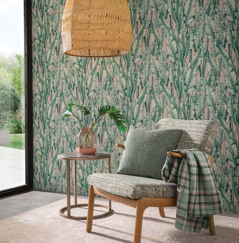 media image for Tiger Leaf Wallpaper in Mint and Blush from the Folium Collection by Osborne & Little 269