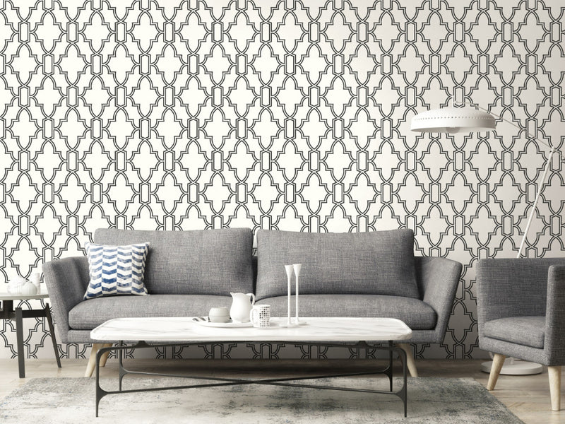 media image for Tile Trellis Peel-and-Stick Wallpaper in Black and White by NextWall 289