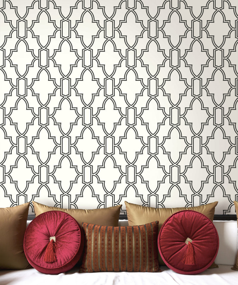 media image for Tile Trellis Peel-and-Stick Wallpaper in Black and White by NextWall 267