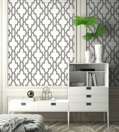 product image for Tile Trellis Peel-and-Stick Wallpaper in Black and White by NextWall 91