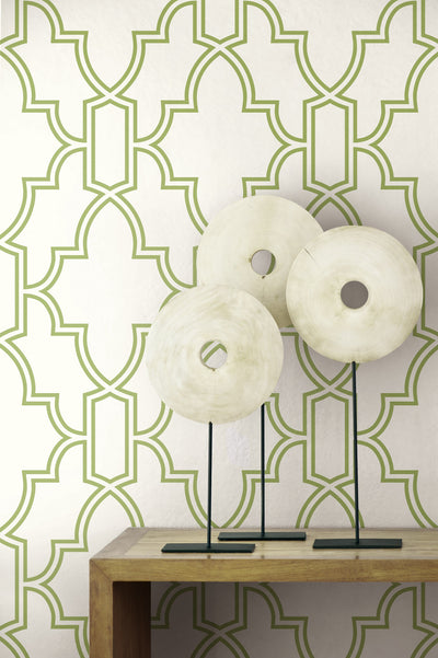 product image for Tile Trellis Peel-and-Stick Wallpaper in Green and White by NextWall 82