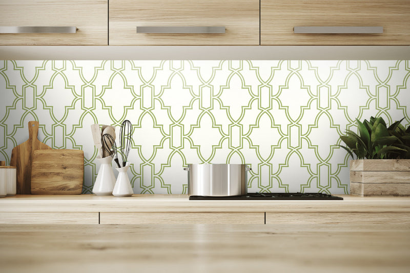 media image for Tile Trellis Peel-and-Stick Wallpaper in Green and White by NextWall 266