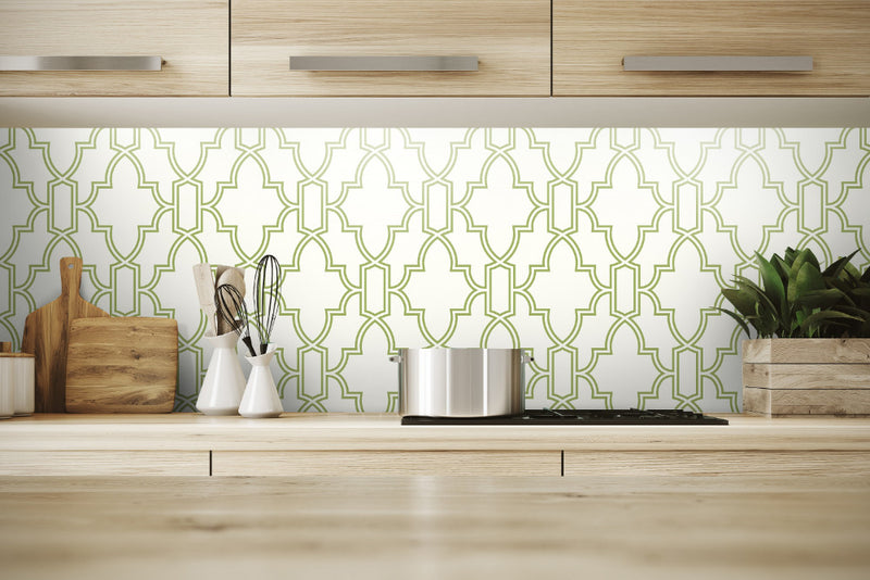 media image for Tile Trellis Peel-and-Stick Wallpaper in Green and White by NextWall 265