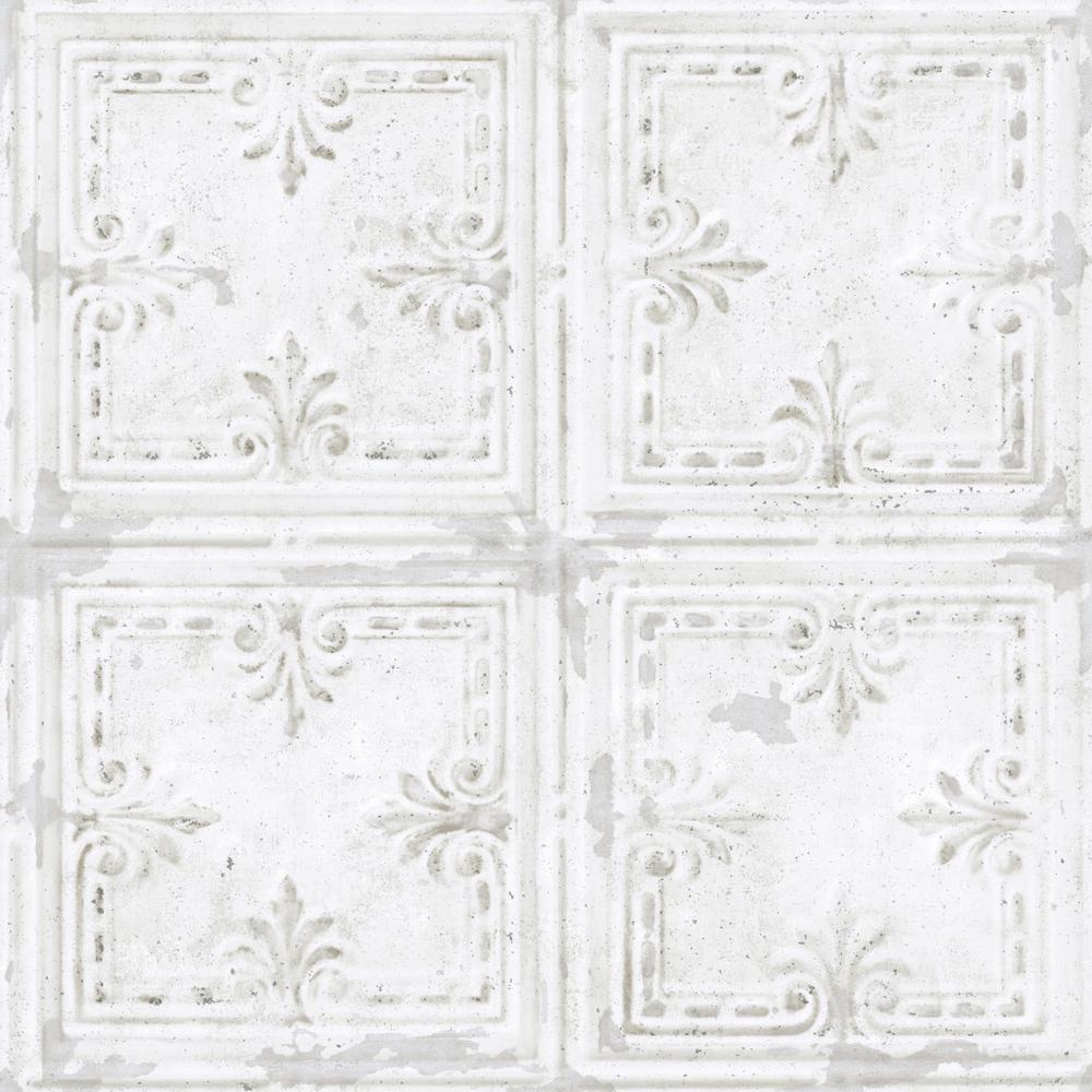 Shop Sample Tin Tile Peel & Stick Wallpaper in White Burke Decor