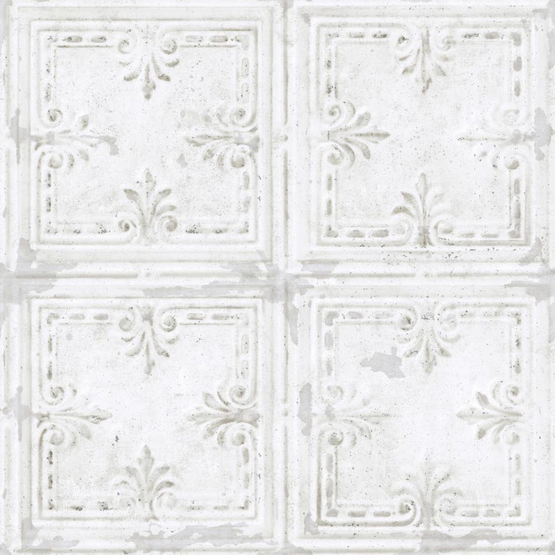 Shop Sample Tin Tile Peel & Stick Wallpaper in White Burke Decor