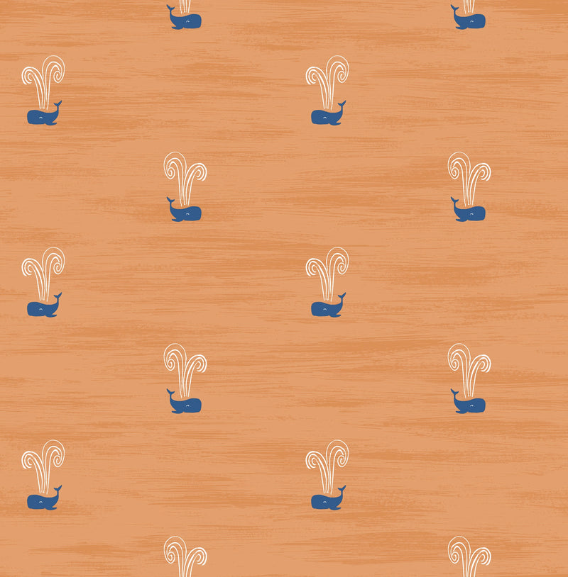 media image for Tiny Whales Wallpaper in Orange and Navy from the Day Dreamers Collection by Seabrook Wallcoverings 257
