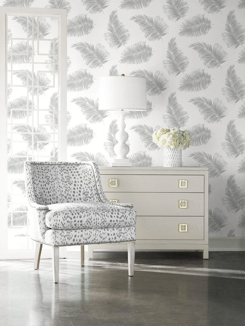 media image for Tossed Palm Peel-and-Stick Wallpaper in Alloy from the Luxe Haven Collection by Lillian August 258