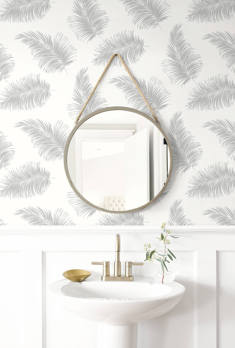media image for Tossed Palm Peel-and-Stick Wallpaper in Alloy from the Luxe Haven Collection by Lillian August 275
