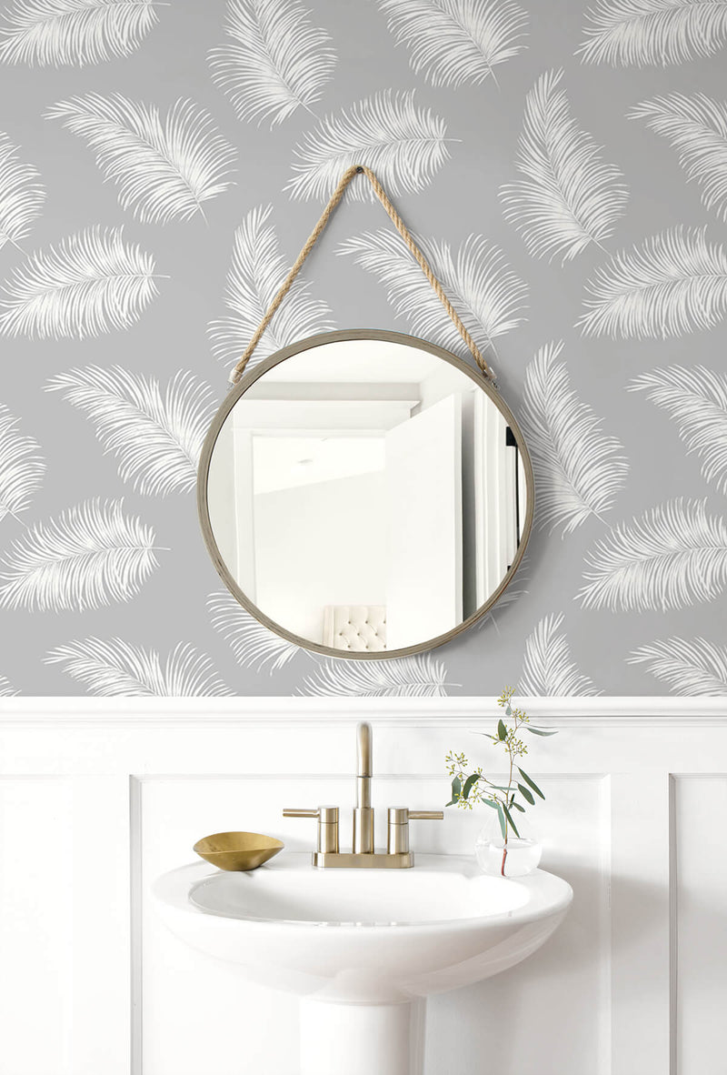 media image for Tossed Palm Peel-and-Stick Wallpaper in Harbor Mist from the Luxe Haven Collection by Lillian August 279