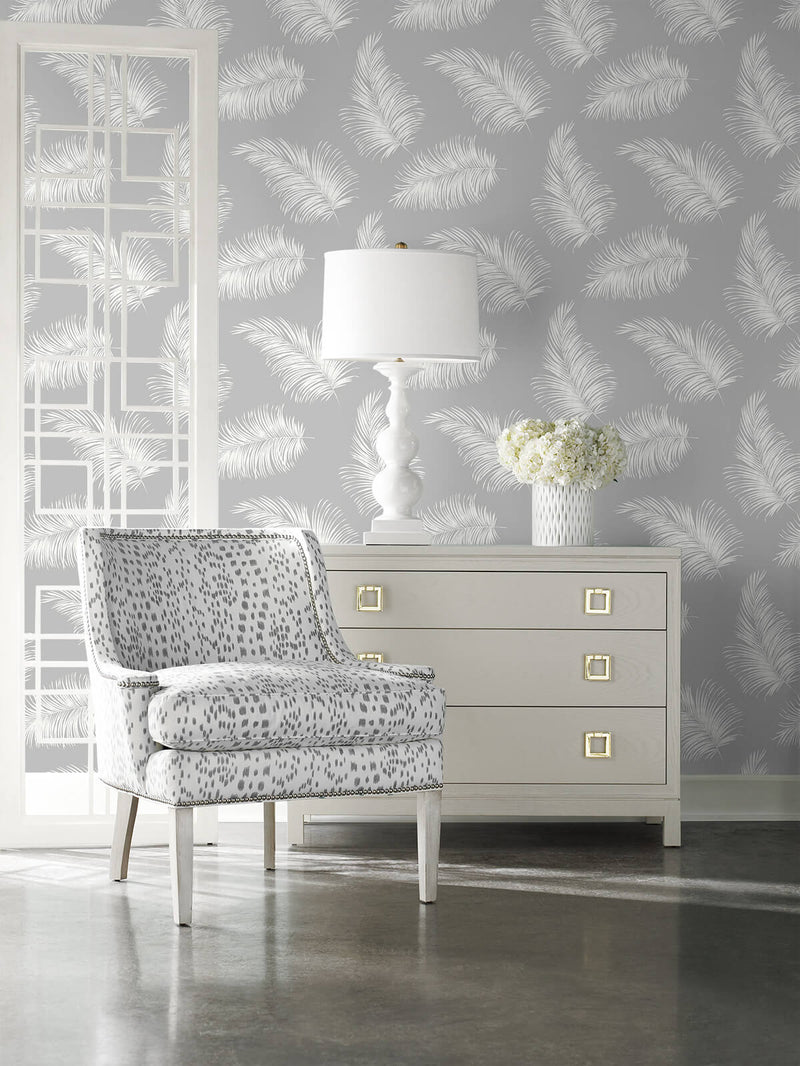 media image for Tossed Palm Peel-and-Stick Wallpaper in Harbor Mist from the Luxe Haven Collection by Lillian August 271