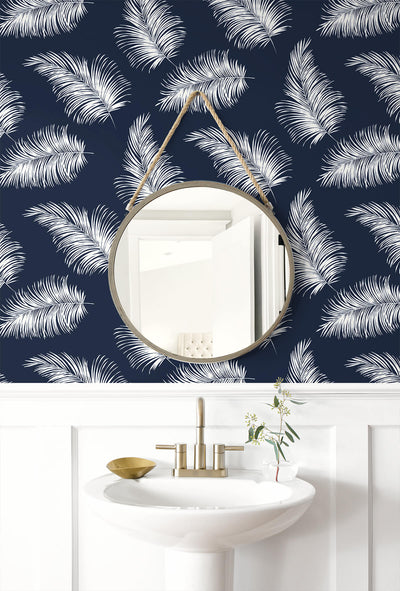product image for Tossed Palm Peel-and-Stick Wallpaper in Navy Blue from the Luxe Haven Collection by Lillian August 77