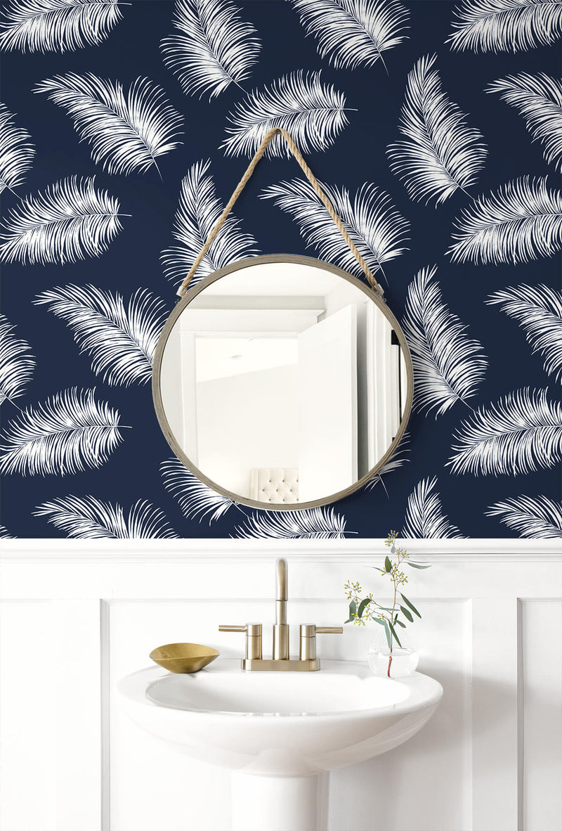 media image for Tossed Palm Peel-and-Stick Wallpaper in Navy Blue from the Luxe Haven Collection by Lillian August 224