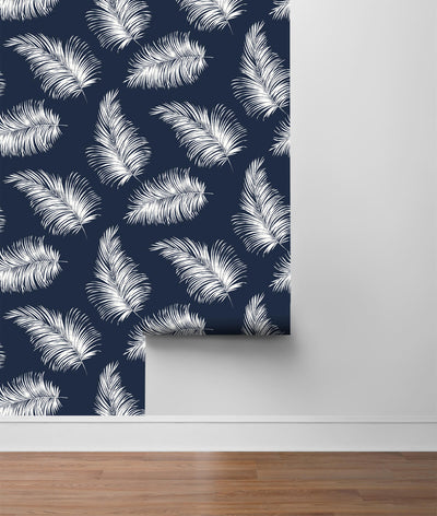 product image for Tossed Palm Peel-and-Stick Wallpaper in Navy Blue from the Luxe Haven Collection by Lillian August 30