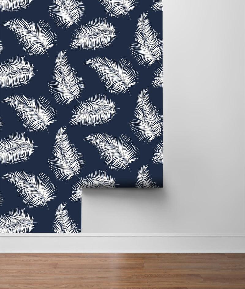 media image for Tossed Palm Peel-and-Stick Wallpaper in Navy Blue from the Luxe Haven Collection by Lillian August 251