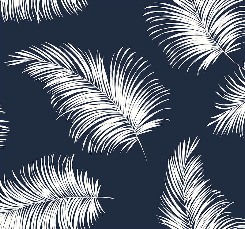media image for sample tossed palm peel and stick wallpaper in navy blue from the luxe haven collection by lillian august 1 283