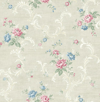 product image of Tossed Floral Scroll Wallpaper in Cool Primary from the Vintage Home 2 Collection by Wallquest 522