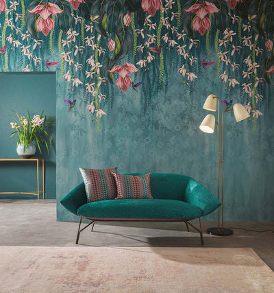 product image of Trailing Orchid Wall Mural in Teal and Pink from the Folium Collection by Osborne & Little 558