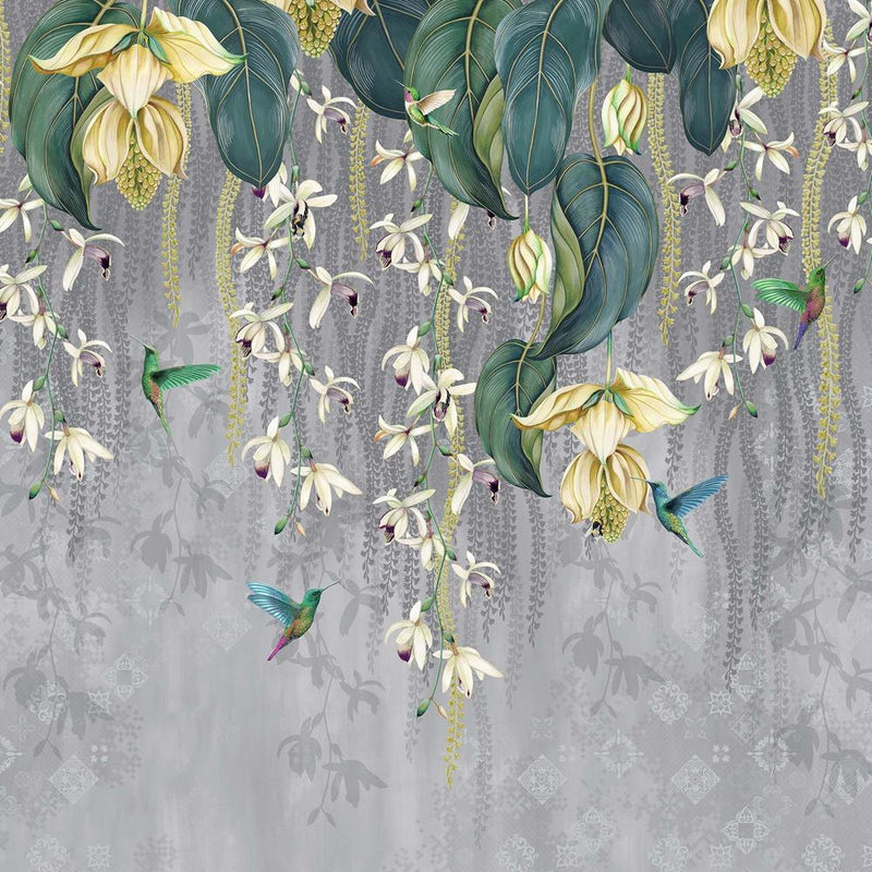 media image for Trailing Orchid Wall Mural in Grey and Lemon from the Folium Collection by Osborne & Little 260