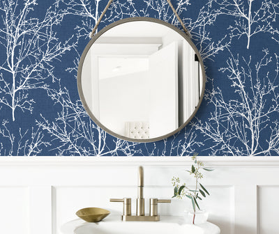 product image for Tree Branches Peel-and-Stick Wallpaper in Coastal Blue by NextWall 11