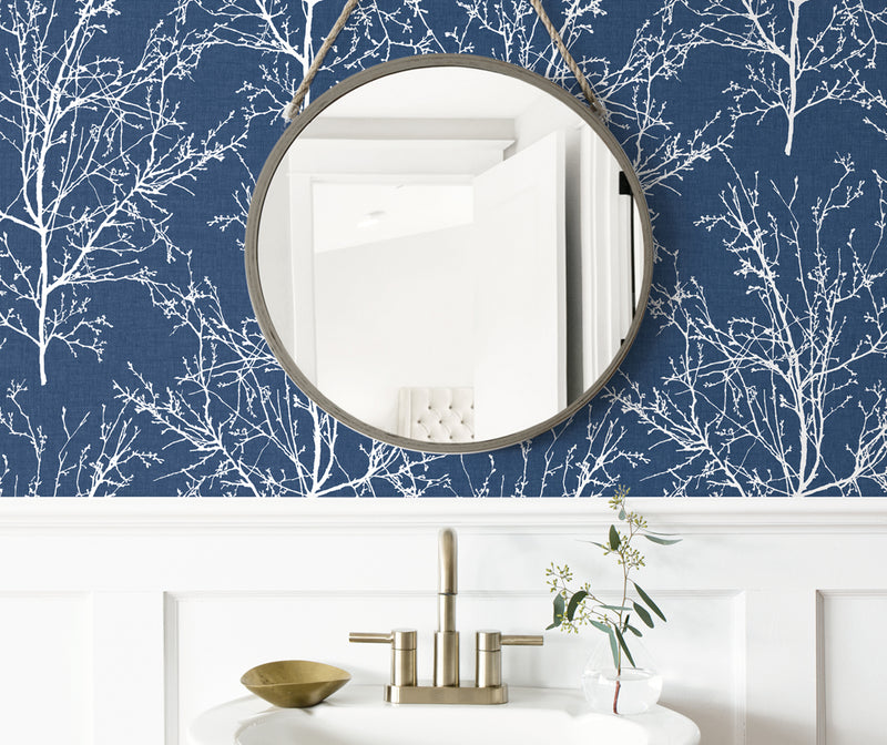 media image for Tree Branches Peel-and-Stick Wallpaper in Coastal Blue by NextWall 247