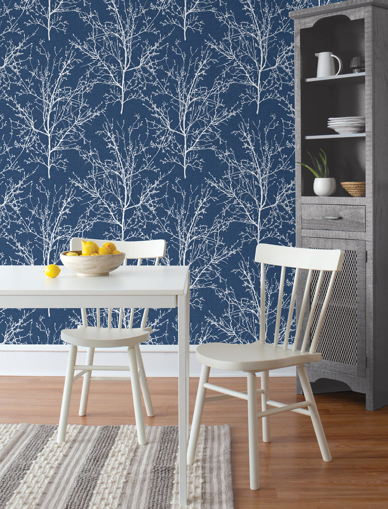media image for Tree Branches Peel-and-Stick Wallpaper in Coastal Blue by NextWall 221