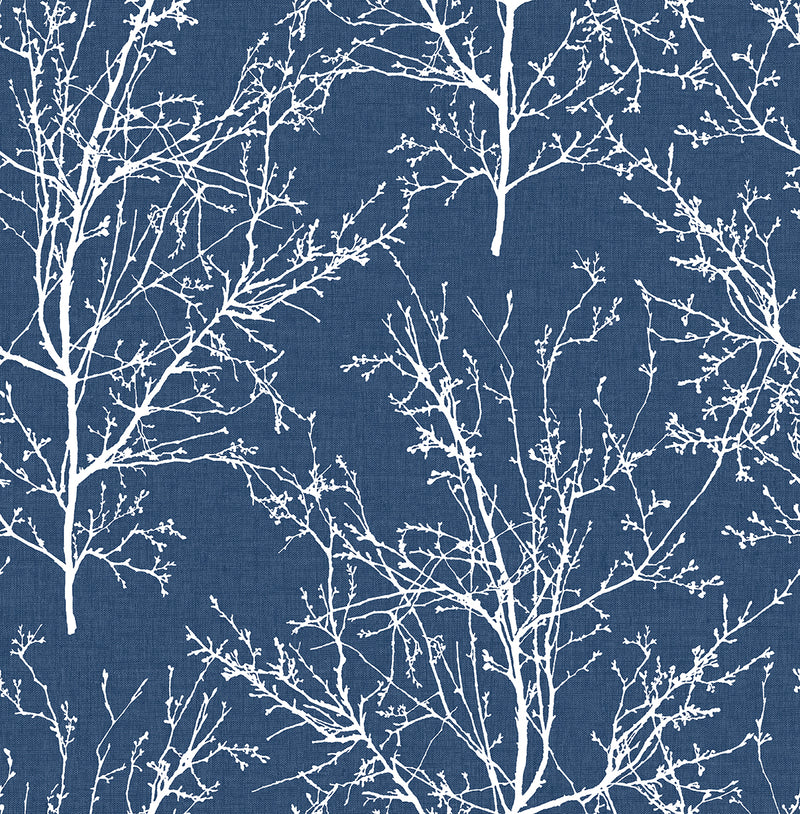 media image for Tree Branches Peel-and-Stick Wallpaper in Coastal Blue by NextWall 228