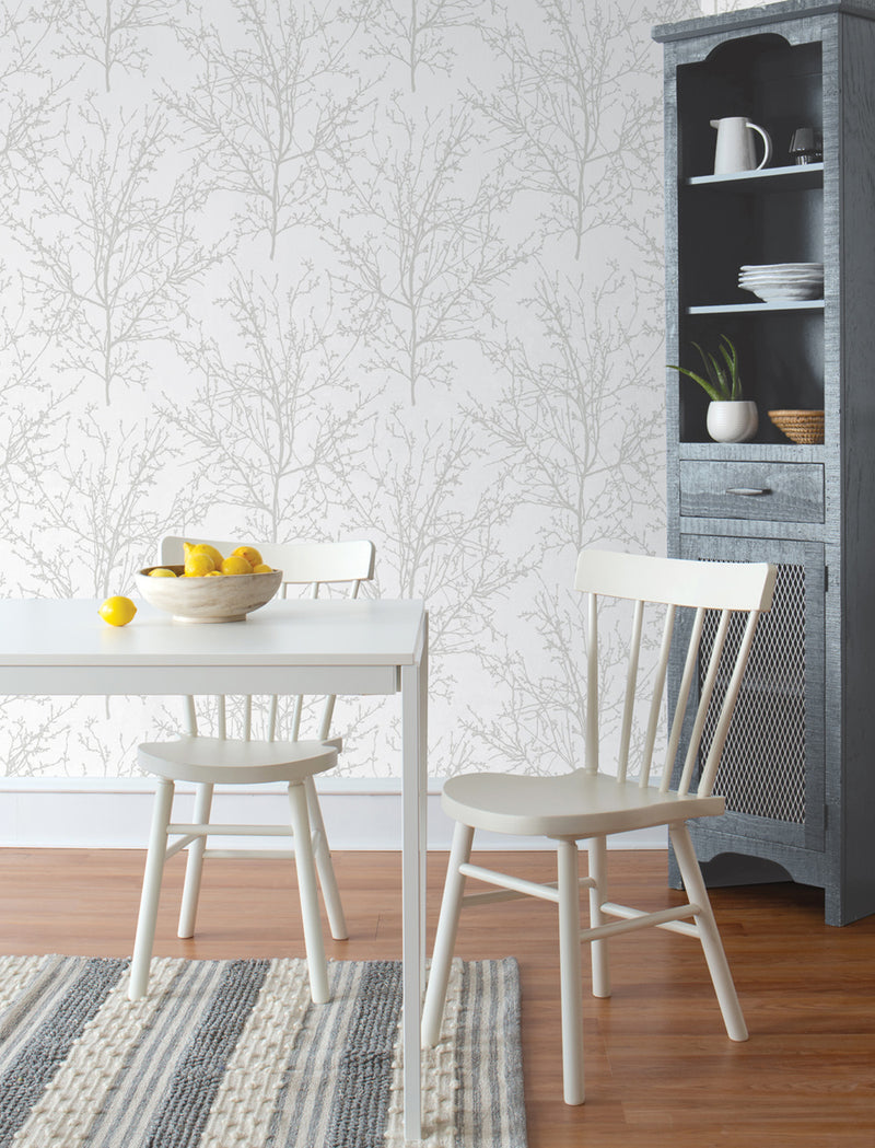 media image for Tree Branches Peel-and-Stick Wallpaper in Pearl Grey by NextWall 280