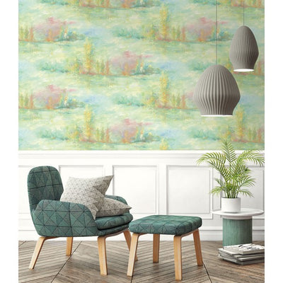 product image for Tree Line Wallpaper in Pale Green, Pink, and Yellow from the French Impressionist Collection by Seabrook Wallcoverings 60