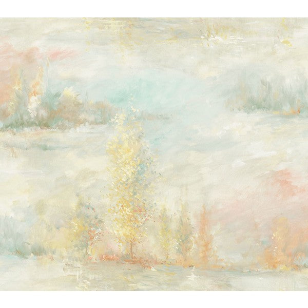 media image for sample tree line wallpaper in pale blue and yellow from the french impressionist collection by seabrook wallcoverings 1 219
