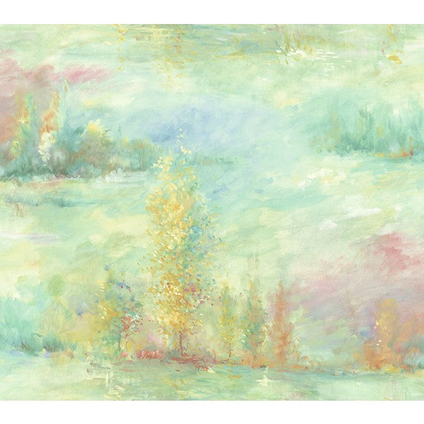 media image for Tree Line Wallpaper in Pale Green, Pink, and Yellow from the French Impressionist Collection by Seabrook Wallcoverings 236