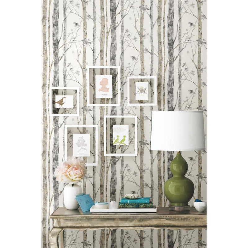 media image for Trees Peel & Stick Wallpaper in White and Brown by RoomMates for York Wallcoverings 277