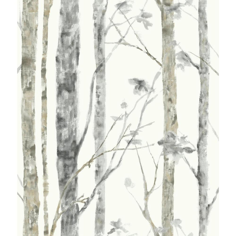 media image for Trees Peel & Stick Wallpaper in White and Brown by RoomMates for York Wallcoverings 260
