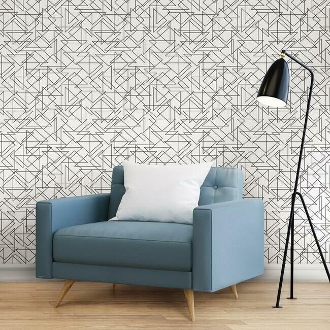 media image for Triangulation Peel & Stick Wallpaper in Black and White by York Wallcoverings 220