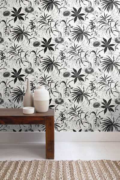 product image for Tropical Garden Peel-and-Stick Wallpaper in Black by NextWall 35