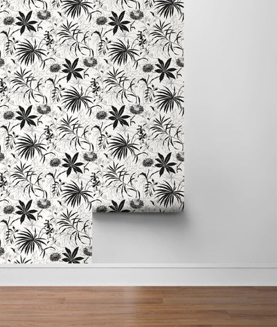 product image for Tropical Garden Peel-and-Stick Wallpaper in Black by NextWall 54
