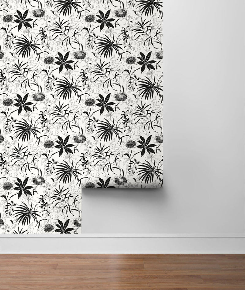 media image for Tropical Garden Peel-and-Stick Wallpaper in Black by NextWall 25