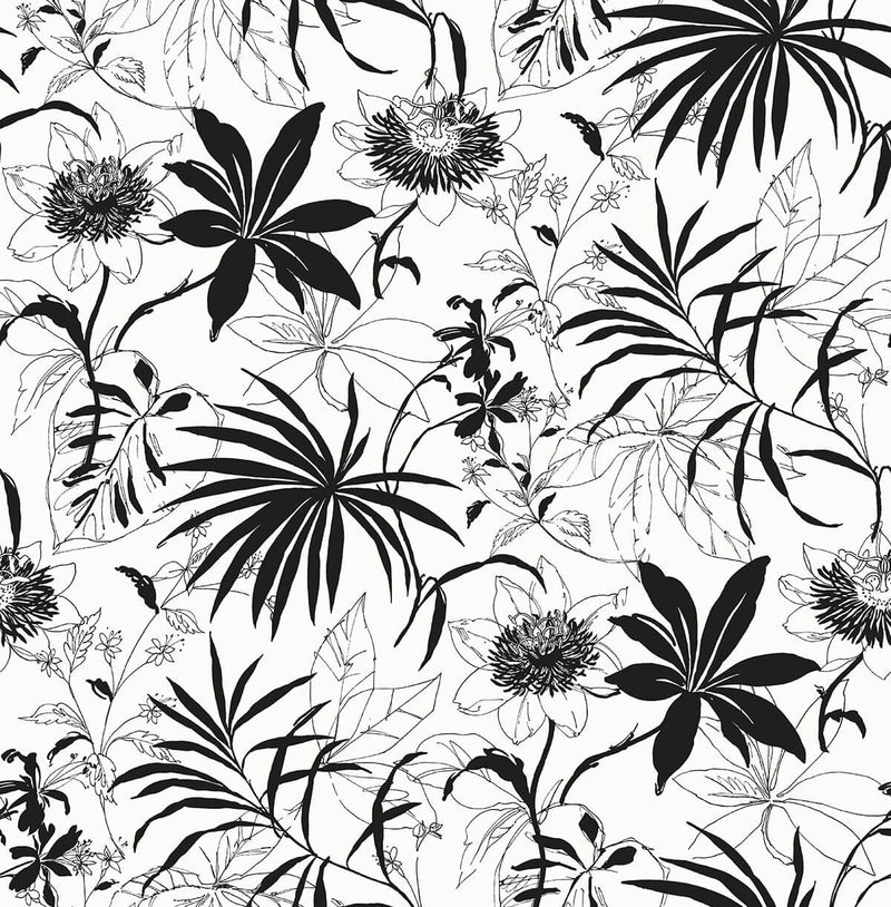 media image for Tropical Garden Peel-and-Stick Wallpaper in Black by NextWall 229
