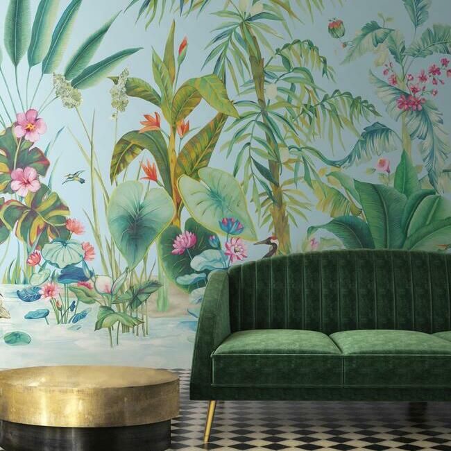 media image for Tropical Panoramic Wall Mural in Blue from the Murals Resource Library by York Wallcoverings 270
