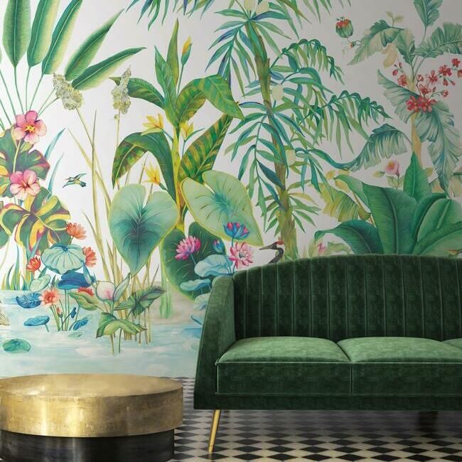 media image for Tropical Panoramic Wall Mural in White from the Murals Resource Library by York Wallcoverings 230